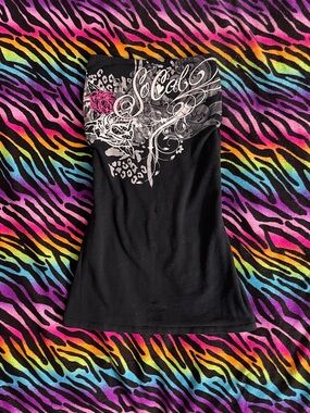 Y2K Vintage Grunge Goth Rare SoCal Tube Top with rose graphic